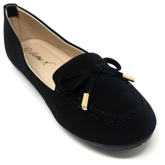 Women's Loafer Buckle Bow Flats, BT-3038 Black - Picture 2 of 5